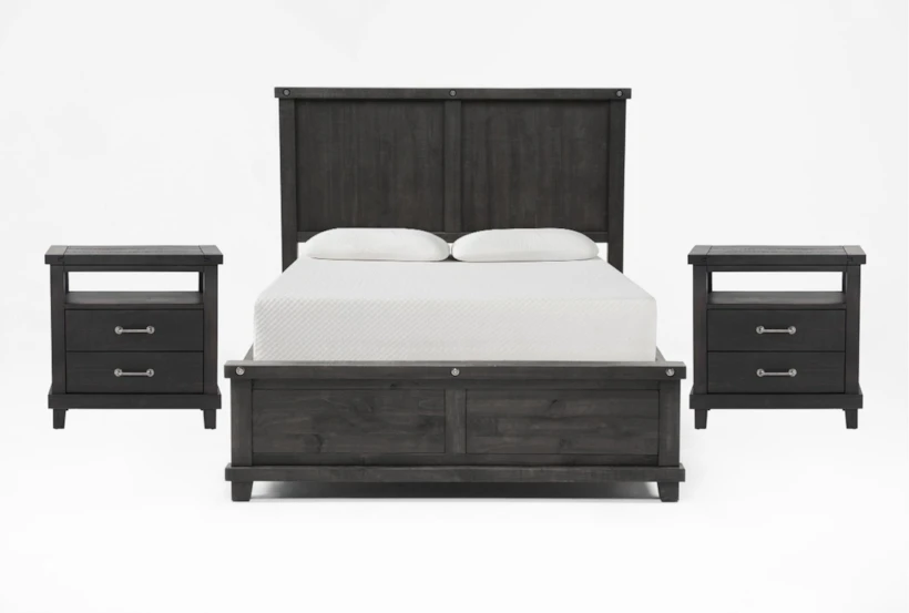 Jaxon Espresso Queen Wood Panel 3 Piece Bedroom Set With 2 Open Nightstands - 360