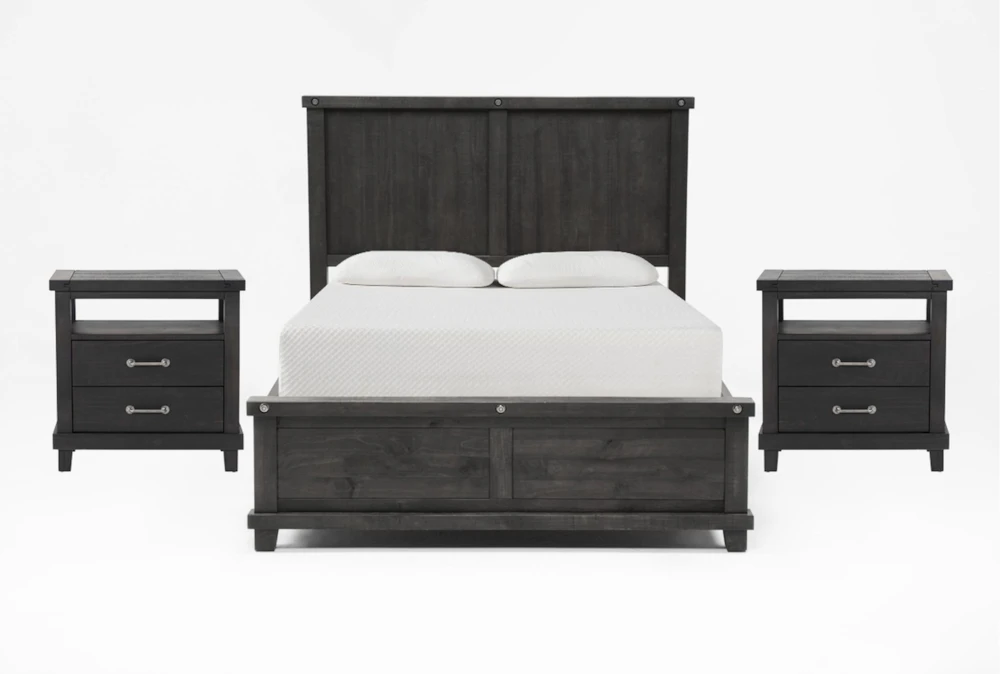 Jaxon Espresso Queen Wood Panel 3 Piece Bedroom Set With 2 Open Nightstands