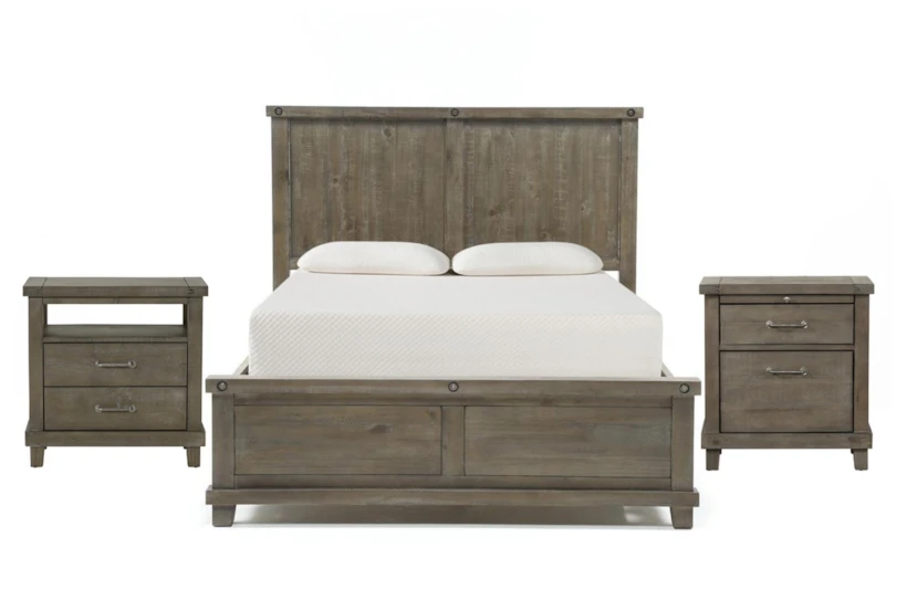 Jaxon Grey Full Wood 3 Piece Bedroom Set With Nightstand & Open Nightstand - 360