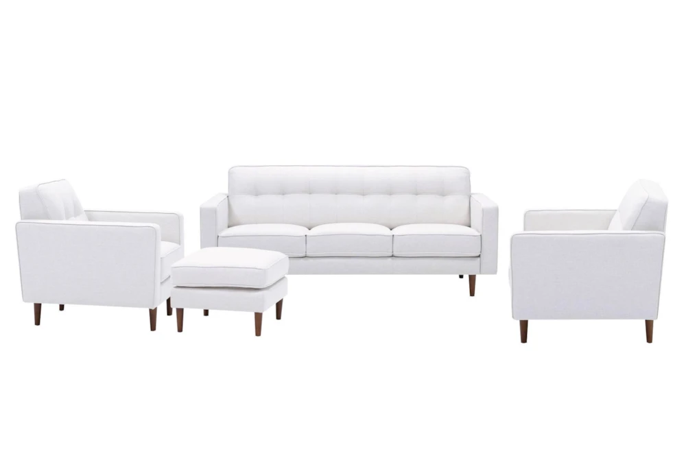 London Optical White Fabric 4 Piece Sofa, Loveseat, Arm Chair & Ottoman