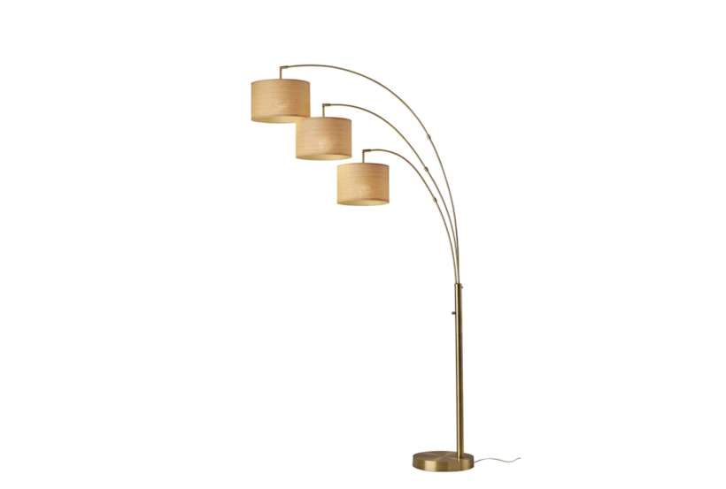 82 Inch Antique Brass + Natural Woven Paper Adjustable 3 Arm Arc Lamp - 360