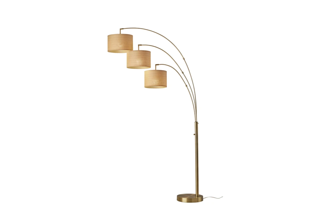 82 Inch Antique Brass + Natural Woven Paper Adjustable 3 Arm Arc Lamp