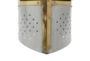 13 Inch Silver Metal Medieval Knight Crusader Helmet With Black Wood Stand - Detail