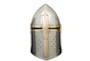 13 Inch Silver Metal Medieval Knight Crusader Helmet With Black Wood Stand - Signature