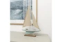 22 Inch Brown Wood Coastal Sail Boat Sculpture - Room