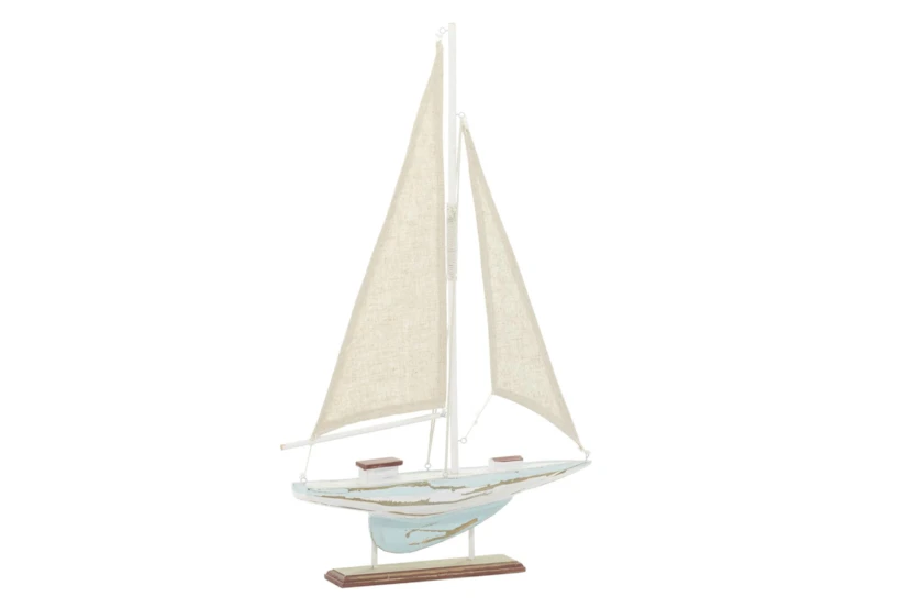 22 Inch Brown Wood Coastal Sail Boat Sculpture - 360