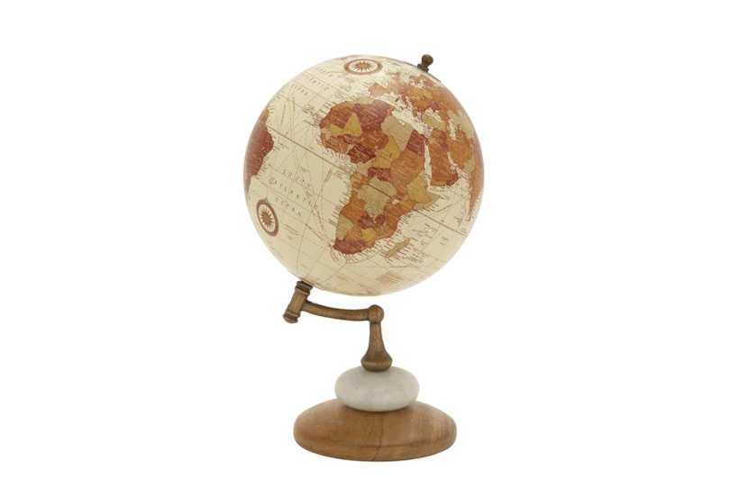 14 Inch Cream Mango Wood Contemporary Globe Globe - 360