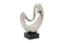 14 Inch Silver Porcelain Heart Abstract Sculpture With Black Base - Front