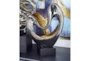 14 Inch Silver Porcelain Heart Abstract Sculpture With Black Base - Room