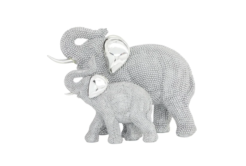 7 Inch Silver Polystone Glam Elephant Sculpture - 360