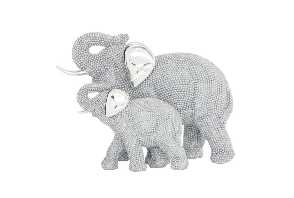 7 Inch Silver Polystone Glam Elephant Sculpture