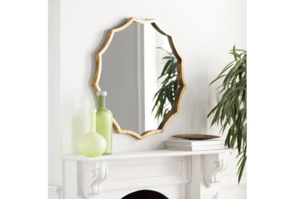 30X30 Gold Scalloped Round Wall Mirror