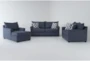 Jaylen Indigo Blue Fabric 3 Piece 74" Sofa, Loveseat & Chaise Set - Signature