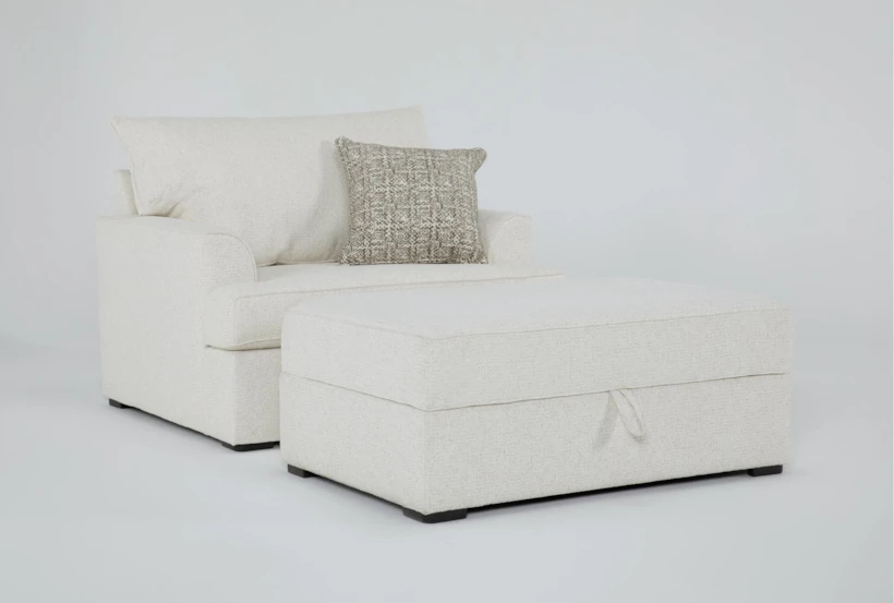 Belinha II Opal White Fabric 2 Piece Oversized Arm Chair & Storage Ottoman Set - 360