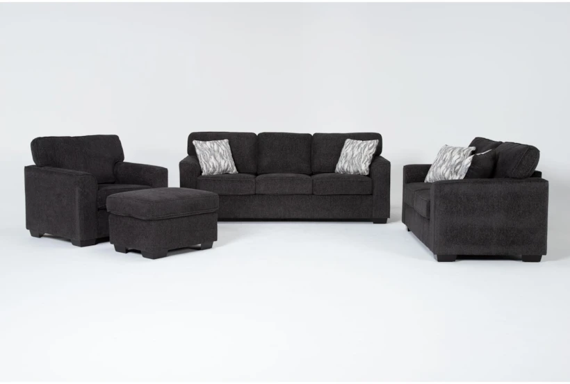 Shea Charcoal Grey Fabric Sofa, Loveseat, Chair & Ottoman Set - 360