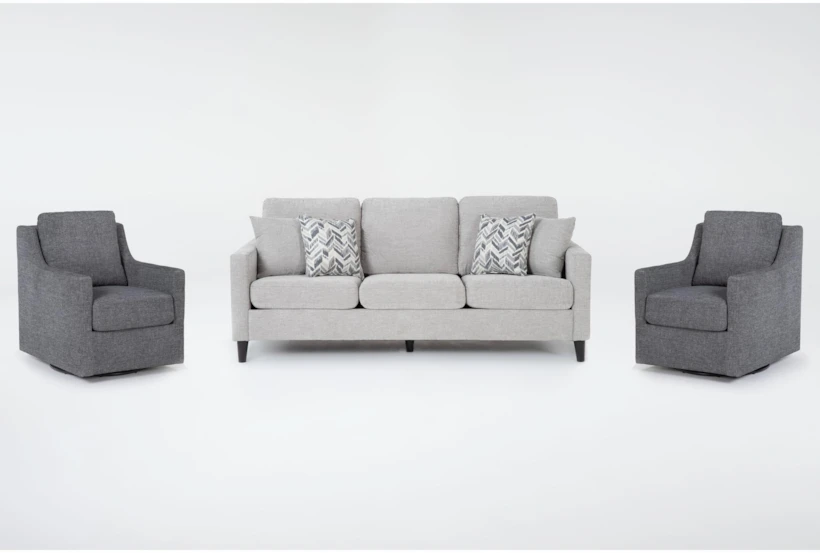 Stark Light Grey Fabric Sofa & 2 Dark Grey Fabric Swivel Arm Chairs - 360