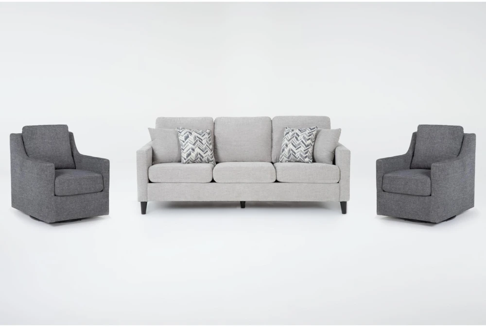Stark Light Grey Fabric Sofa & 2 Dark Grey Fabric Swivel Arm Chairs