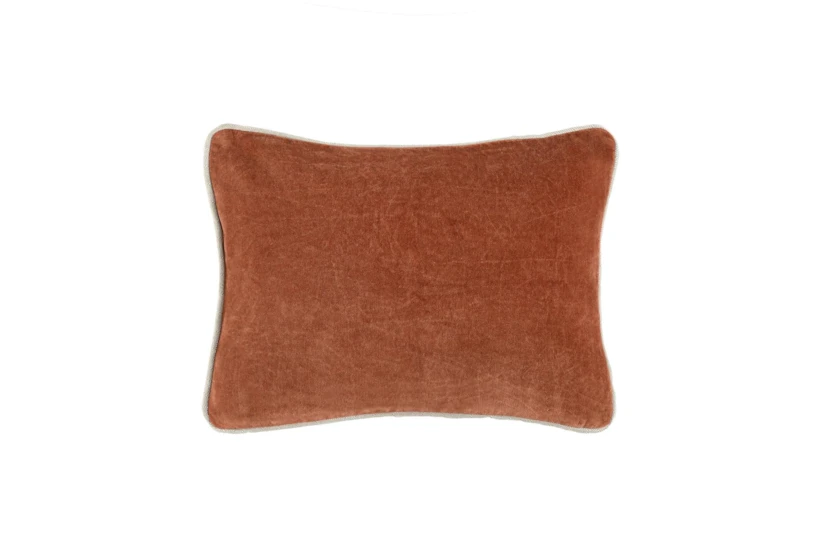 12X16 Terra Cotta Orange Stonewashed Velvet Lumbar Throw Pillow - 360