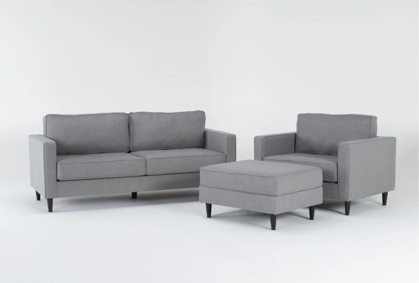 Calais Gravel Grey Fabric Modern 3 Piece Sofa, Arm Chair & Ottoman Set - 360