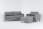 Calais Gravel Grey Fabric Modern 3 Piece Sofa, Arm Chair & Ottoman Set - Signature