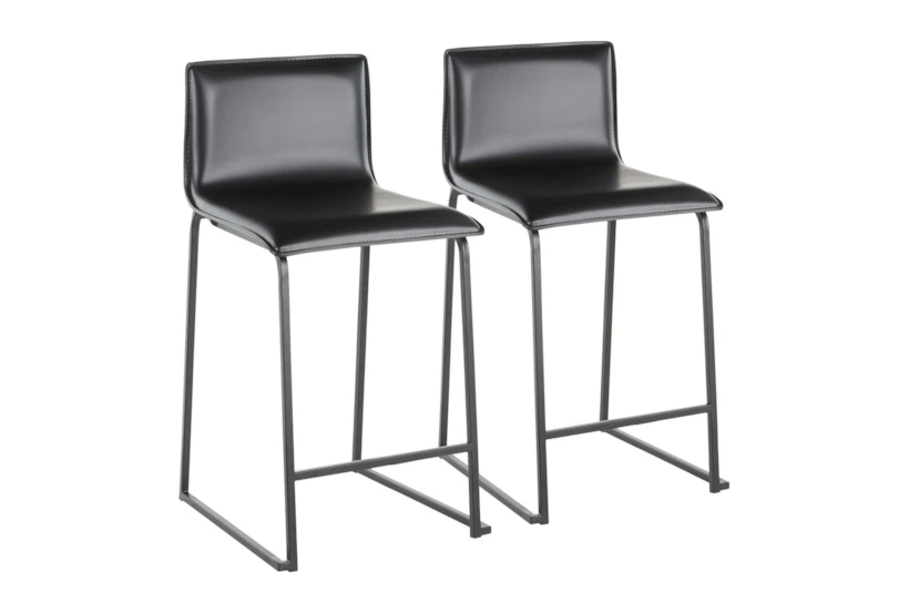 Cara Black Metal and Black Faux Leather Counter Height Stool Set of 2 - 360
