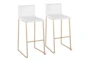 Cara Gold Steel and White Faux Leather Bar Stool Set of 2 - Signature