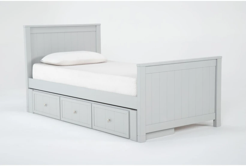 Luca Grey Twin Wood Panel Bed With Single 3-Drawer Storage Unit - 360