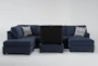 Colby Navy Blue Fabric 128" 3 Piece U-Shaped Sectional with Right Arm Facing Chaise & Left Arm Facing Corner Chaise & Storage Ottoman - Detail
