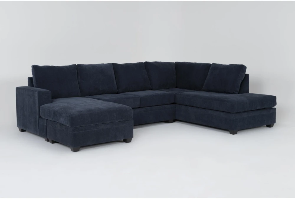 Bonaterra Midnight Blue Fabric 127" 2 Piece U-Shaped Sectional with Left Arm Facing Sofa Chaise & Right Arm Facing Corner Chaise