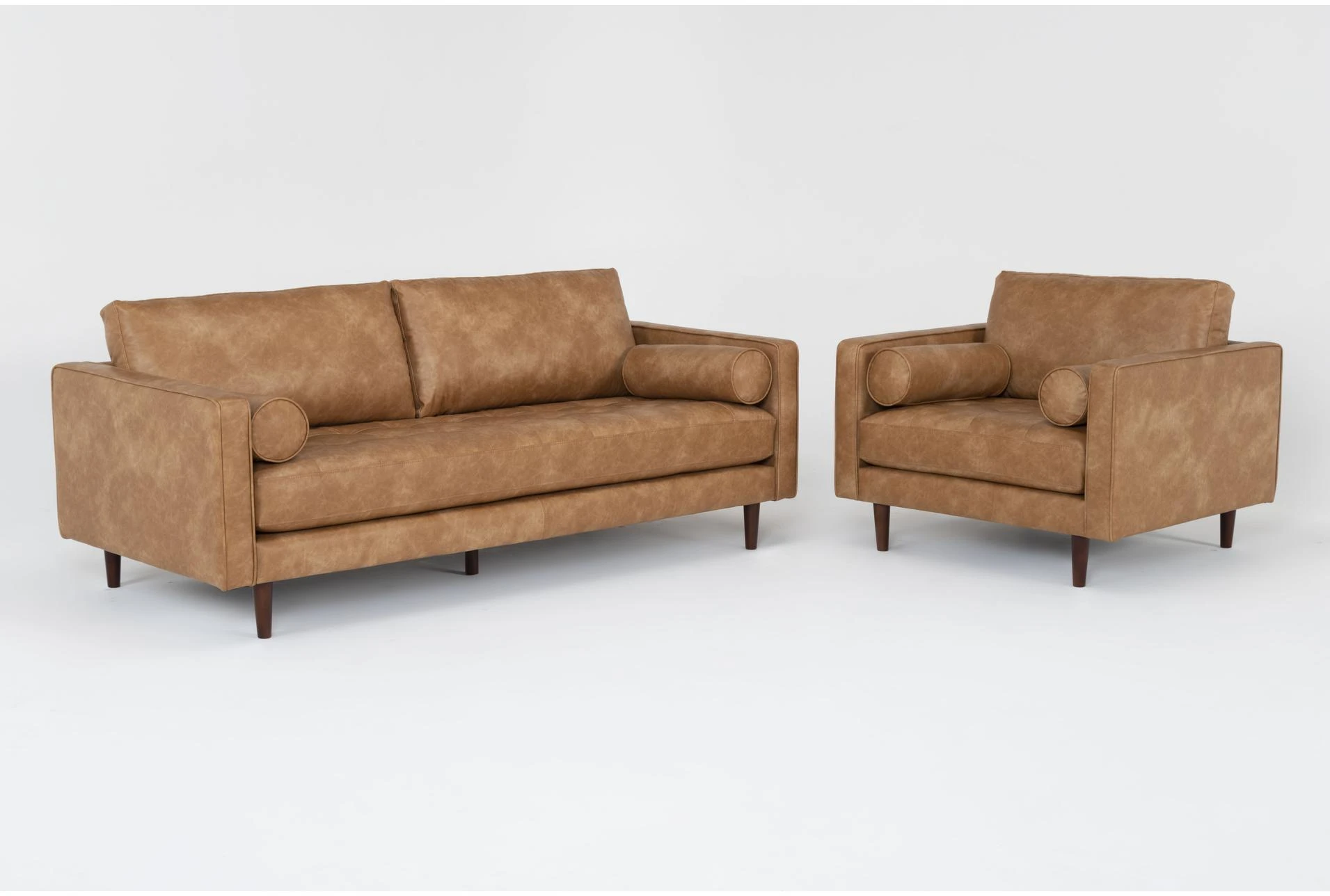 Lukas Caramel Faux 2 Leather Living Sofa | Spaces & Chair Set Piece