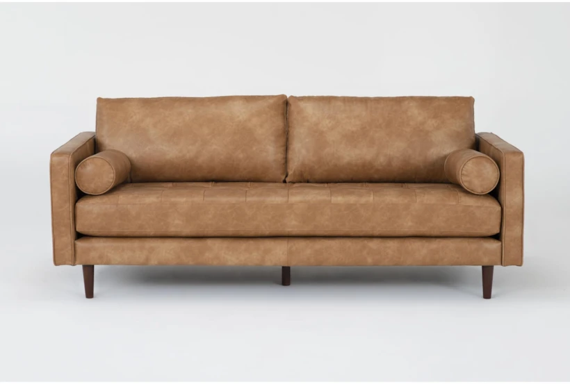 Lukas Caramel Brown Faux Leather 83" Sofa - 360