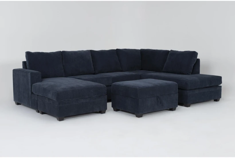 Bonaterra Midnight Blue Fabric 127" 2 Piece Sectional with Left Arm Facing Sofa Chaise, Right Arm Facing Corner Chaise & Storage Ottoman - 360