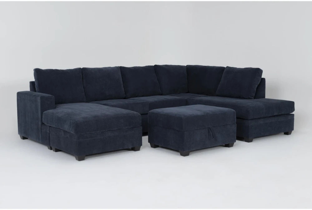 Bonaterra Midnight Blue Fabric 127" 2 Piece Sectional with Left Arm Facing Sofa Chaise, Right Arm Facing Corner Chaise & Storage Ottoman