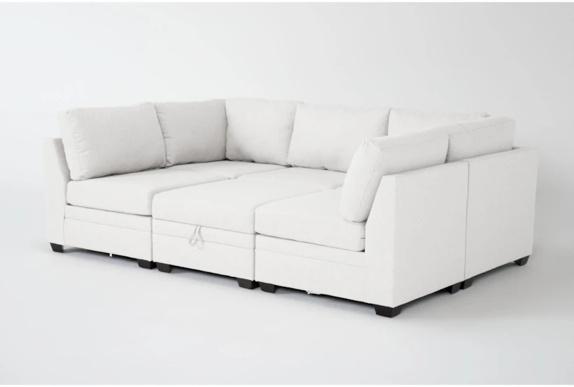 Solimar Sand White Fabric 6 Piece Modular L-Shaped Sectional with 2 Corners, 3 Armless Chairs & Storage Ottoman - 360