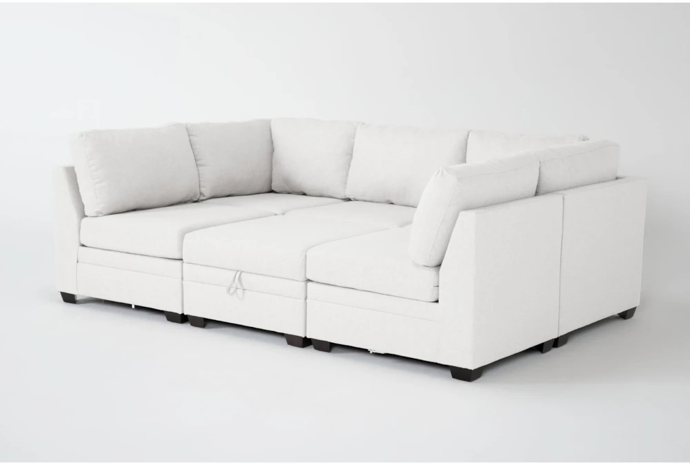Solimar Sand White Fabric 6 Piece Modular L-Shaped Sectional with 2 Corners, 3 Armless Chairs & Storage Ottoman