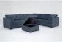 Solimar Denim Blue Fabric 7 Piece Modular L-Shaped Sectional with 3 Corners, 3 Armless Chairs & Storage Ottoman - Side