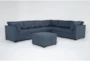 Solimar Denim Blue Fabric 7 Piece Modular L-Shaped Sectional with 3 Corners, 3 Armless Chairs & Storage Ottoman - Signature