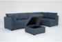 Solimar Denim Blue Fabric 6 Piece Modular L-Shaped Sectional with 2 Corners, 3 Armless Chairs & Storage Ottoman - Side