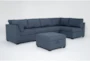 Solimar Denim Blue Fabric 6 Piece Modular L-Shaped Sectional with 2 Corners, 3 Armless Chairs & Storage Ottoman - Signature