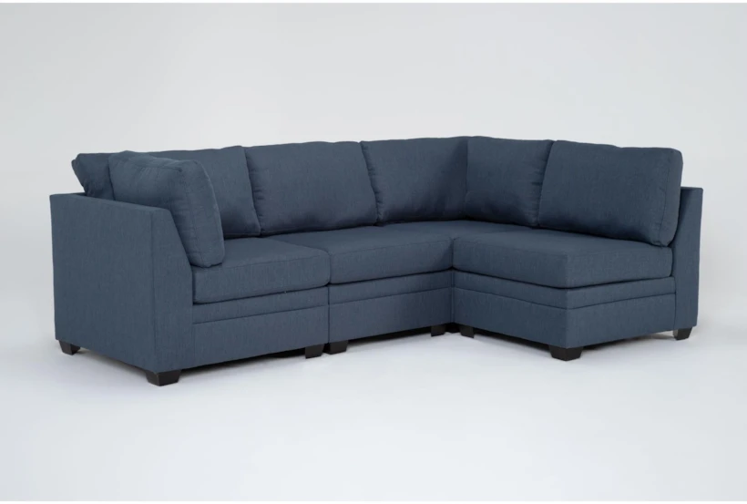 Solimar Denim Blue Fabric 4 Piece Modular L-Shaped Sectional with 2 Corners & 2 Armless Chairs - 360