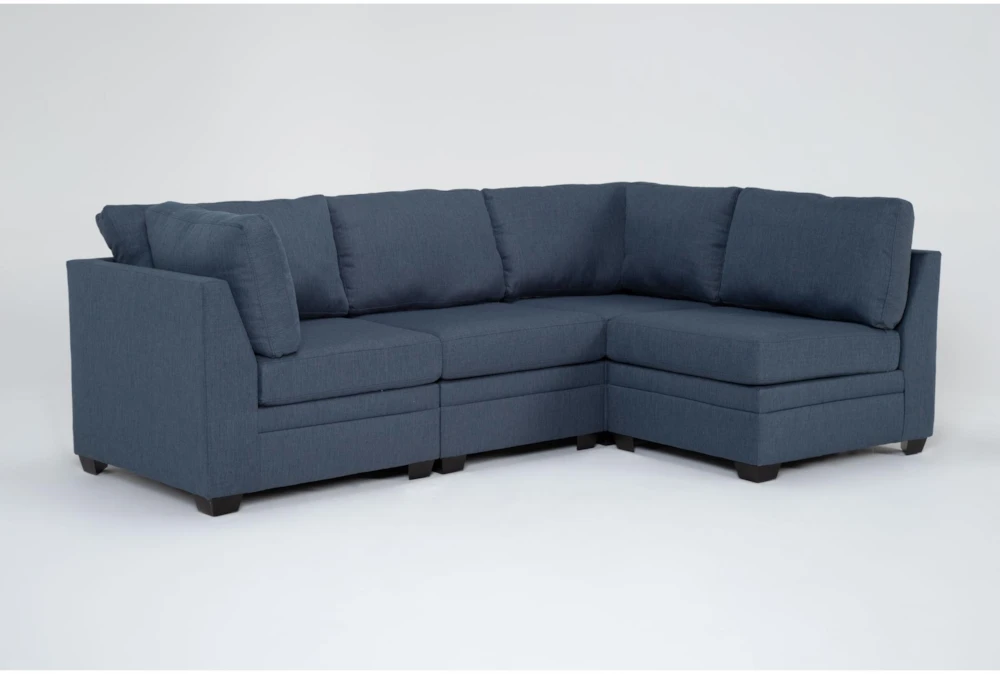 Solimar Denim Blue Fabric 4 Piece Modular L-Shaped Sectional with 2 Corners & 2 Armless Chairs