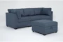 Solimar Denim Blue Fabric 4 Piece Modular Sofa & Storage Ottoman - Side