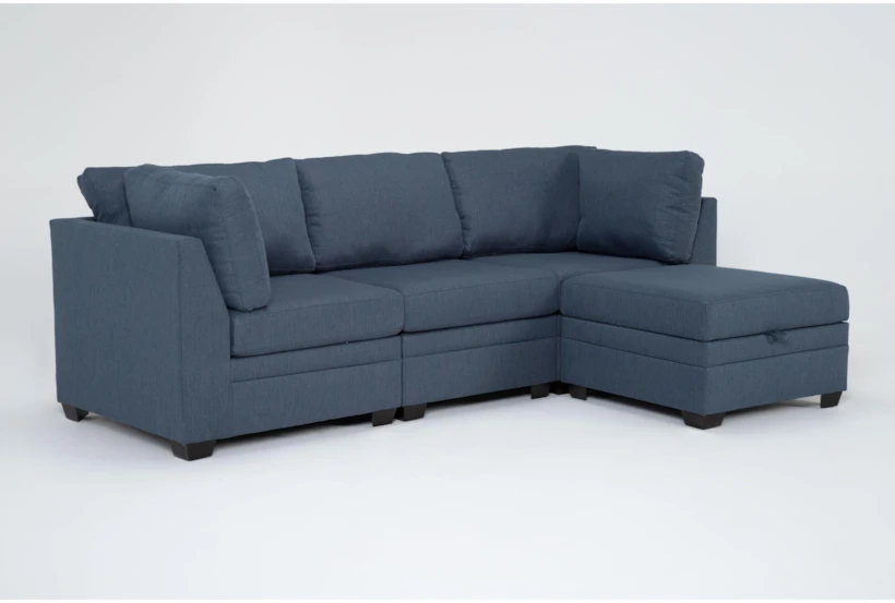 Solimar Denim Blue Fabric 4 Piece Modular Sofa & Storage Ottoman - 360