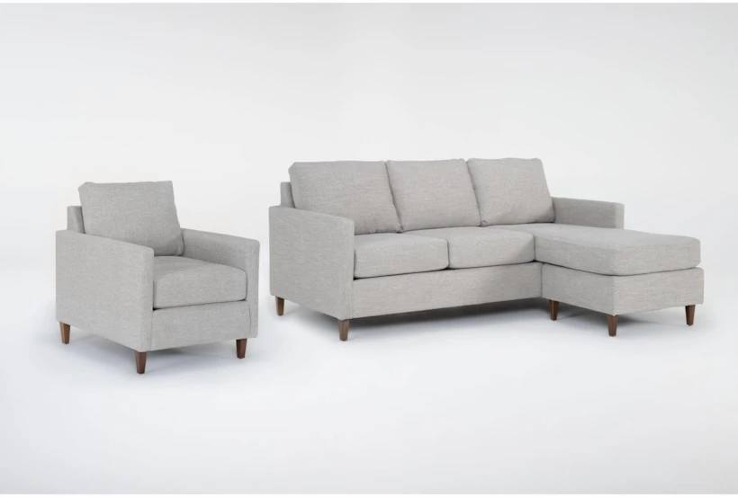 Santana Dove Grey Fabric Modern 2 Piece Sofa with Reversible Chaise & Arm Chair - 360