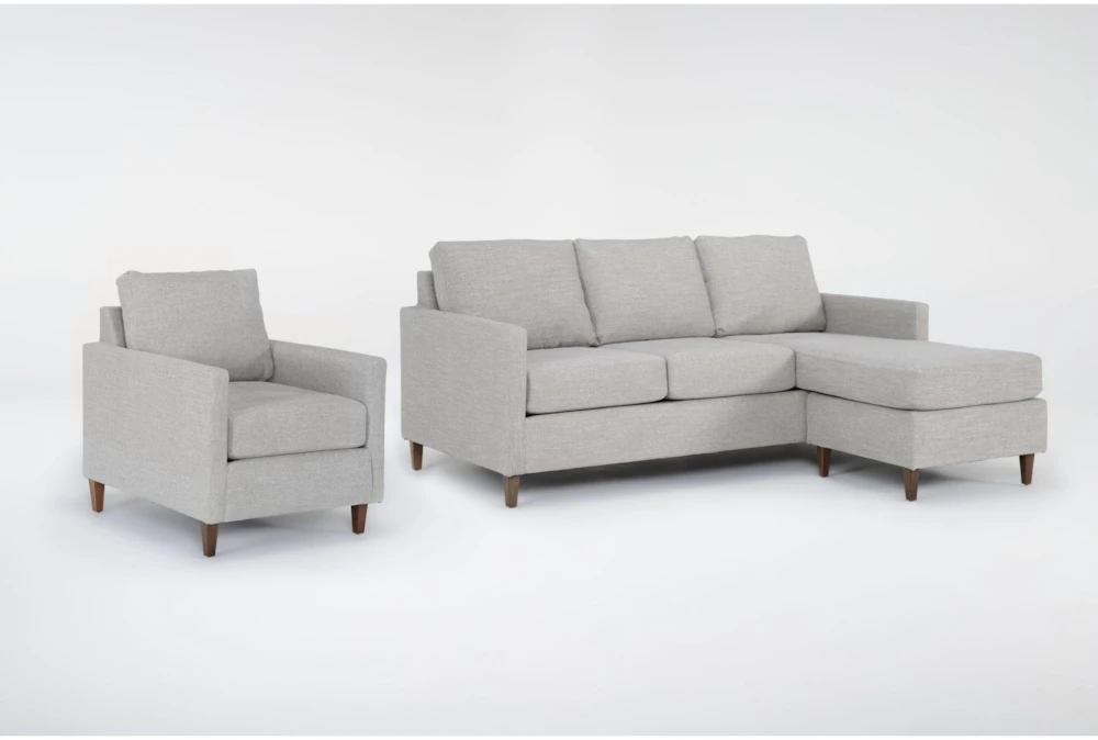 Santana Dove Grey Fabric Modern 2 Piece Sofa with Reversible Chaise & Arm Chair