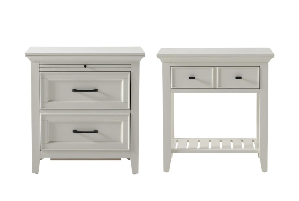 Presby White 2-Drawer & Open Nightstand With USB Set Of 2