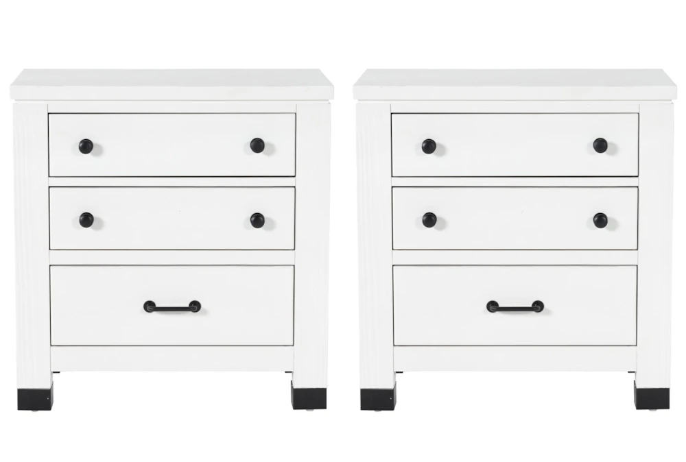 Wade White 3-Drawer Nightstand With USB Set Of 2
