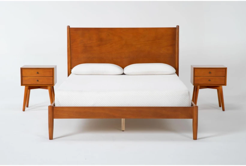Alton Cherry II Queen Wood Platform Bed & Headboard 3 Piece Bedroom Set Set With 2 Night Tables - 360