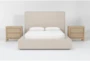 Porto California King Upholstered Storage 3 Piece Bedroom Set With 2 Voyage Natural 2 Drawer Nightstands By Nate Berkus + Jeremiah Brent - Signature