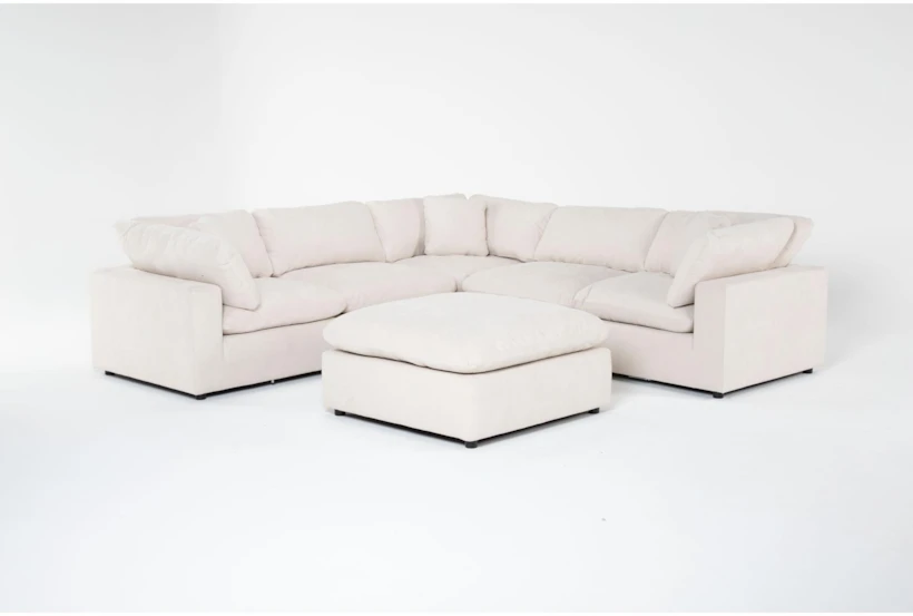 Zone Cream White Fabric 6 Piece Modular L-Shaped Sectional with 3 Corners, 2 Armless Chairs & Ottoman - 360